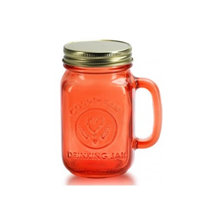 MASON JAR NARANJA CON TAPA CON POPOTE